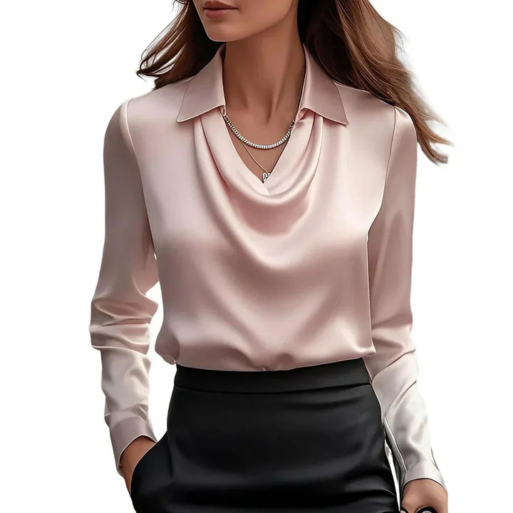 Women’s Blouse | Draped Neckline | Elegant Long Sleeve Design