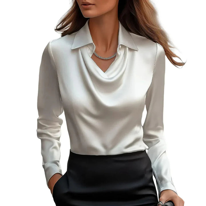 Women’s Blouse | Draped Neckline | Elegant Long Sleeve Design