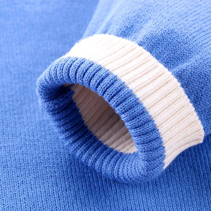 Close-up of the blue cardigan&