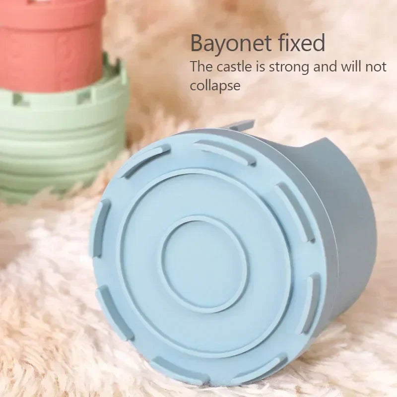 Underside of a blue castle cup showing connecting tabs and grooves