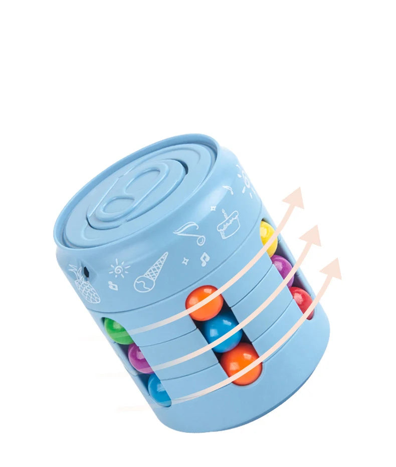 Blue fidget puzzle with arrows illustrating bead movement along the side slots
