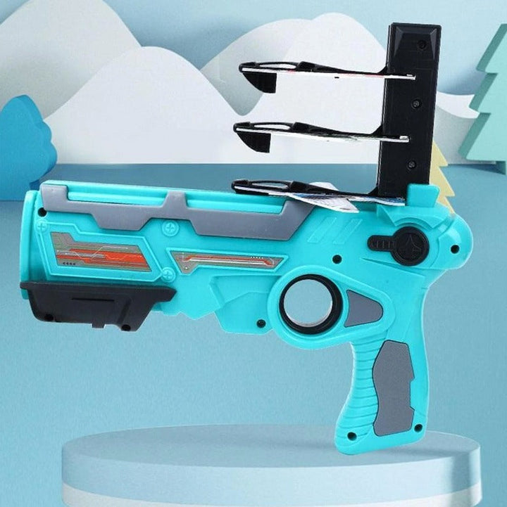 Blue airplane launcher with foam planes stacked in the loading rack