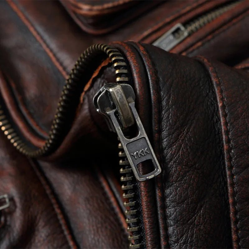Authentic Bovine Leather Coat - Genuine Durable Leather Jacket (Brown XS) - Jacket | Zavonix