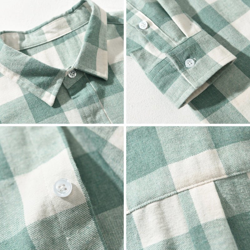 Bralenna — Men’s Brushed Cotton Flannel Shirt with Bold Check Pattern (Greem XS) - | Zavonix