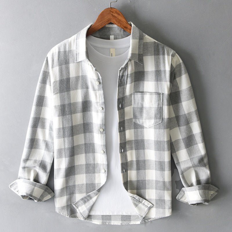 Bralenna — Men’s Brushed Cotton Flannel Shirt with Bold Check Pattern (Gray XS) - | Zavonix
