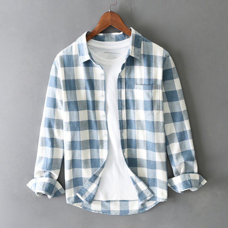 Bralenna — Men’s Brushed Cotton Flannel Shirt with Bold Check Pattern (Blue XS) - | Zavonix