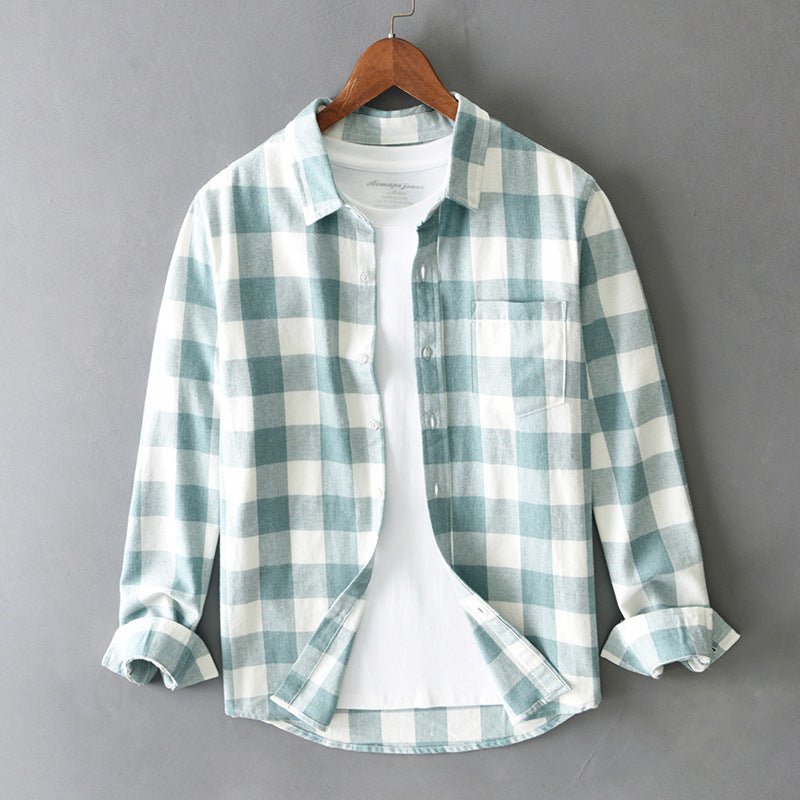 Bralenna — Men’s Brushed Cotton Flannel Shirt with Bold Check Pattern (Greem XS) - | Zavonix