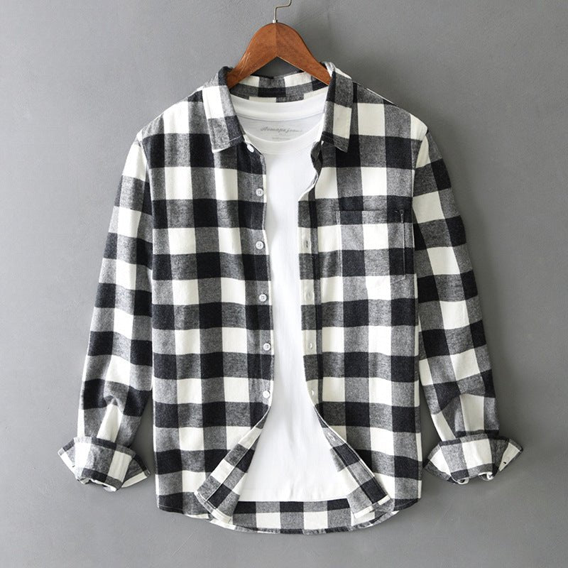 Bralenna — Men’s Brushed Cotton Flannel Shirt with Bold Check Pattern (Black XS) - | Zavonix