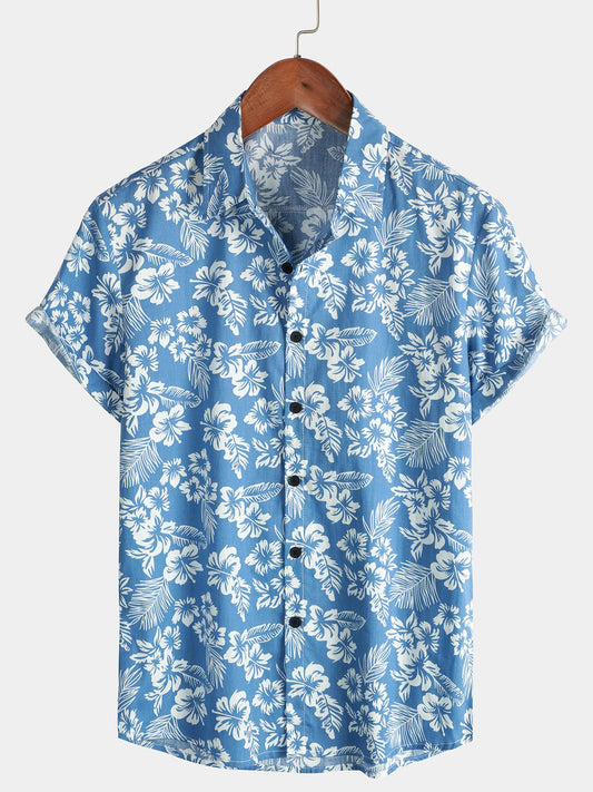 Breezevo — Men's Lightweight Cotton Summer Shirt with Floral Print - short - Zavonix