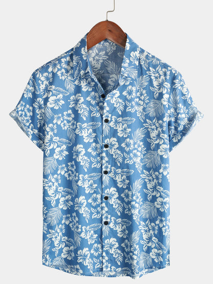 Breezevo — Men's Lightweight Cotton Summer Shirt with Floral Print (Pink S) - short | Zavonix