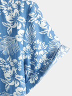 Breezevo — Men's Lightweight Cotton Summer Shirt with Floral Print (Blue S) - short | Zavonix