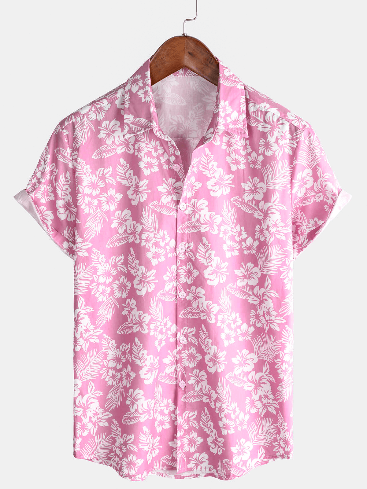 Breezevo — Men's Lightweight Cotton Summer Shirt with Floral Print (Pink S) - short | Zavonix