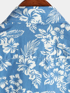 Breezevo — Men's Lightweight Cotton Summer Shirt with Floral Print (Blue S) - short | Zavonix