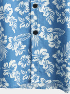 Breezevo — Men's Lightweight Cotton Summer Shirt with Floral Print (Blue S) - short | Zavonix