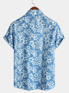 Breezevo — Men's Lightweight Cotton Summer Shirt with Floral Print (Blue S) - short | Zavonix