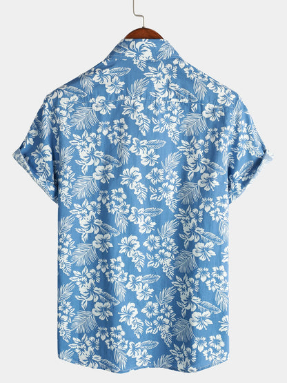 Breezevo — Men's Lightweight Cotton Summer Shirt with Floral Print (Blue S) - short | Zavonix