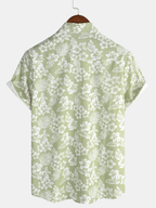 Breezevo — Men's Lightweight Cotton Summer Shirt with Floral Print (Green S) - short | Zavonix