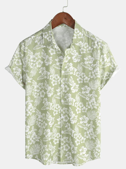 Breezevo — Men's Lightweight Cotton Summer Shirt with Floral Print (Green S) - short | Zavonix