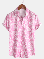 Breezevo — Men's Lightweight Cotton Summer Shirt with Floral Print (Pink S) - short | Zavonix