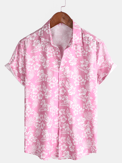 Breezevo — Men's Lightweight Cotton Summer Shirt with Floral Print (Pink S) - short | Zavonix
