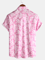 Breezevo — Men's Lightweight Cotton Summer Shirt with Floral Print (Pink S) - short | Zavonix