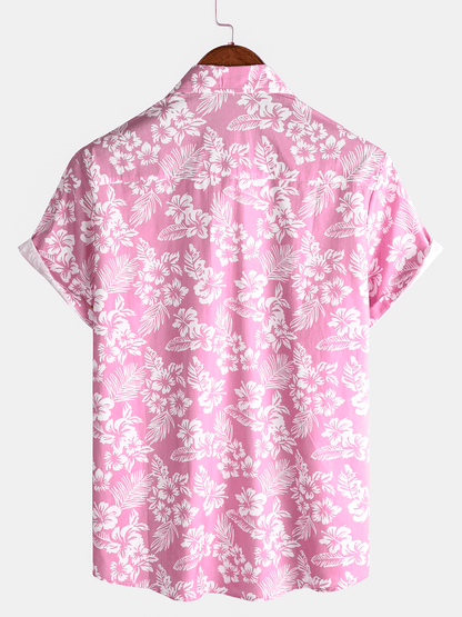 Breezevo — Men's Lightweight Cotton Summer Shirt with Floral Print (Pink S) - short | Zavonix