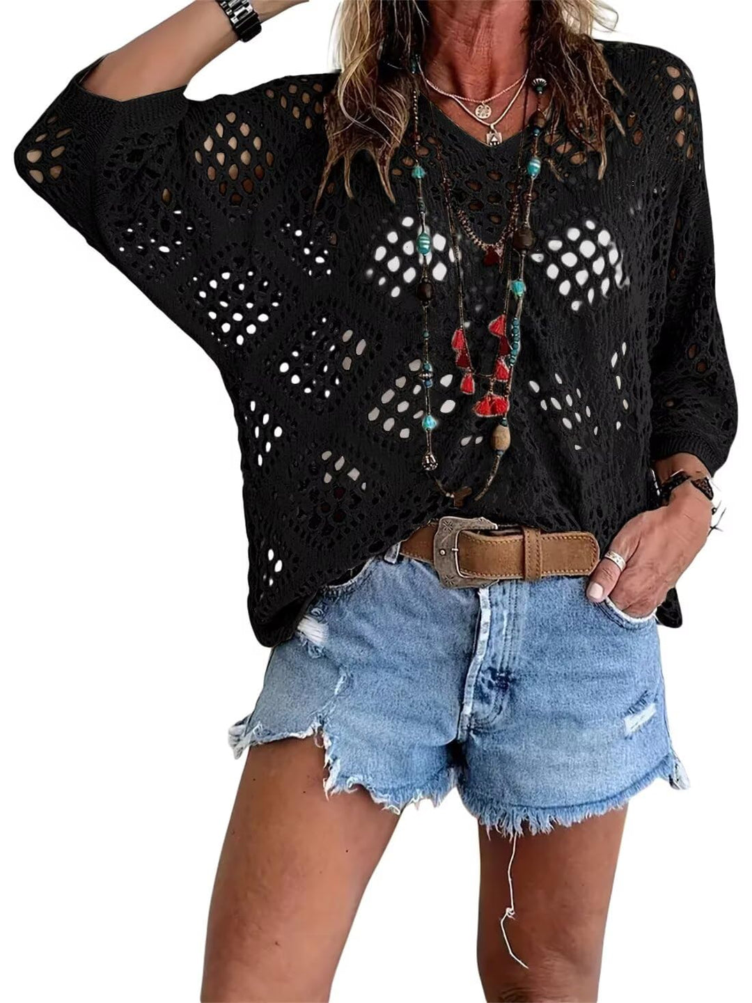 Breezy Crochet V Neck Summer Layer Product Image 08
