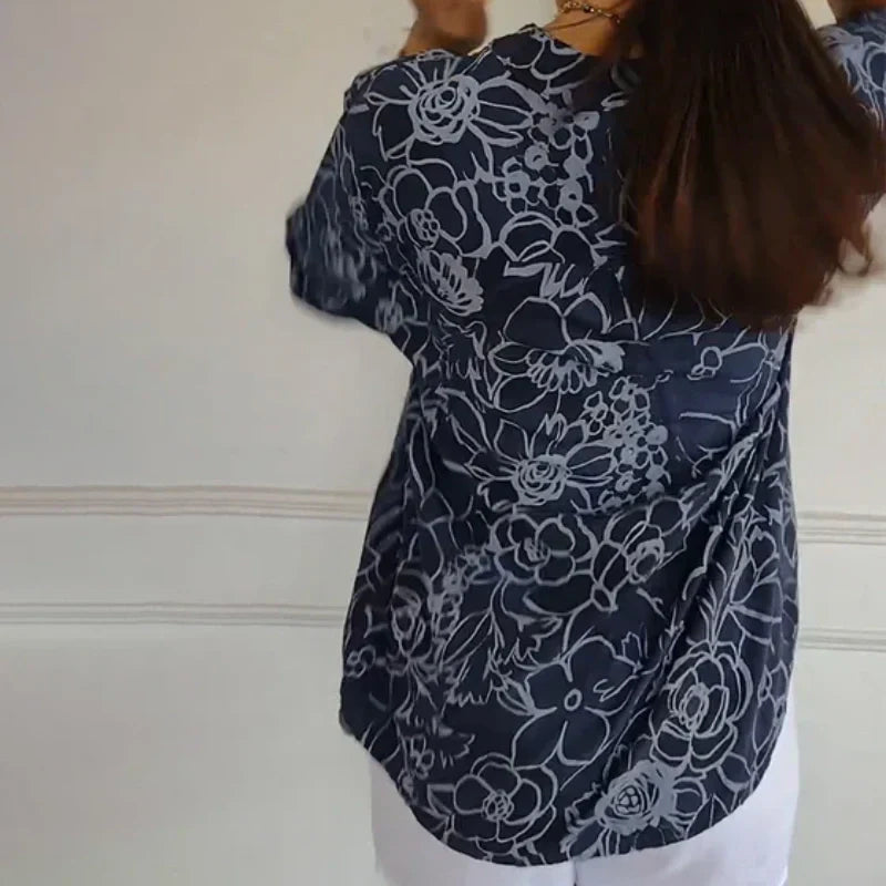Breezy Floral V Neck Roll Tab Top Product Image 08
