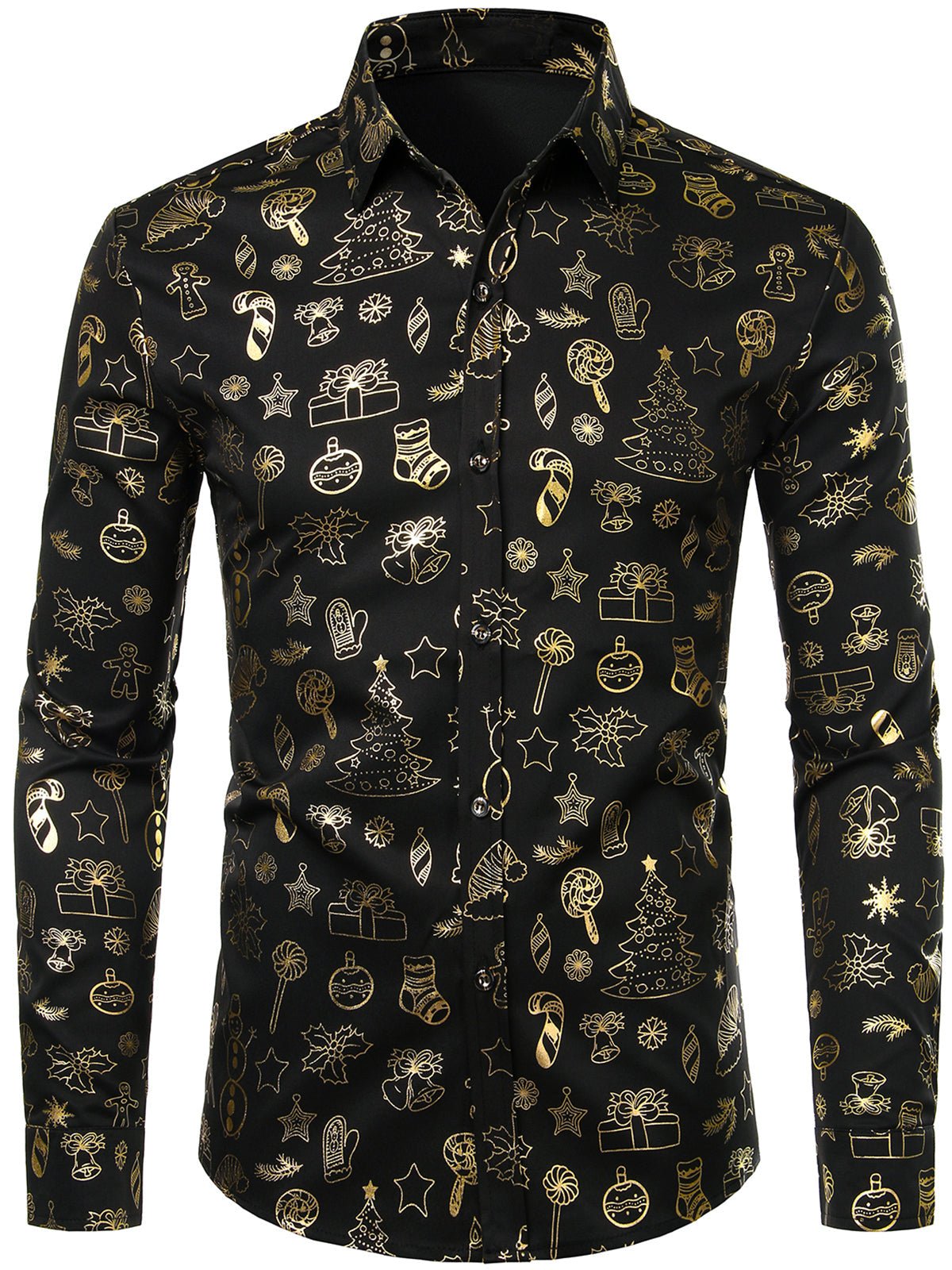 Breva Luxe — Men’s Shiny Long Sleeve Christmas Shirt with Lightweight Comfort (Black S) - xmas | Zavonix