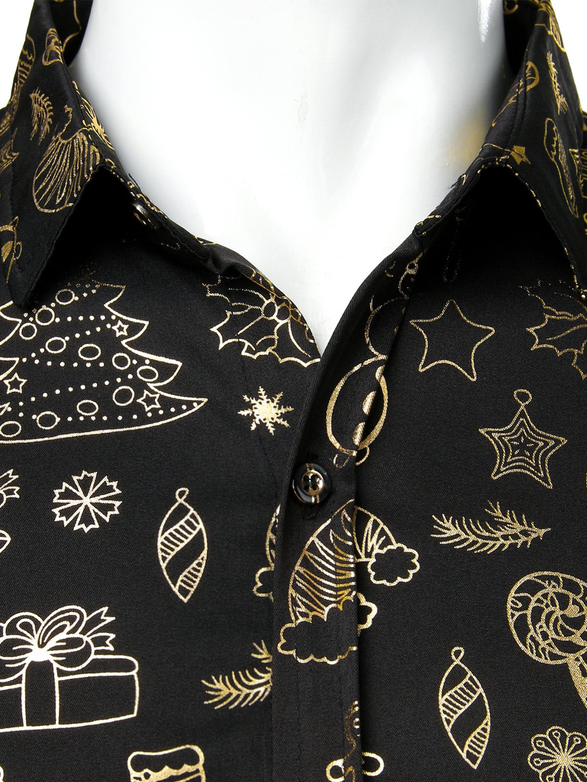Breva Luxe — Men’s Shiny Long Sleeve Christmas Shirt with Lightweight Comfort (Black S) - xmas | Zavonix