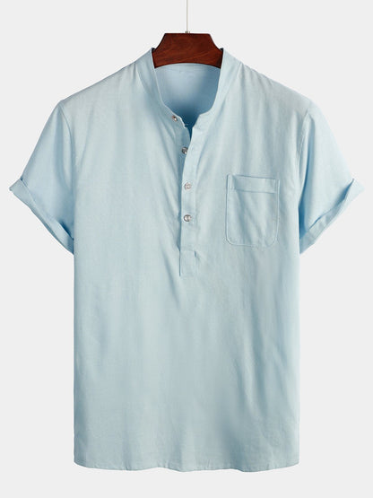 Brevin — Men’s Linen Cotton Shirt with Chest Pocket - short - Zavonix