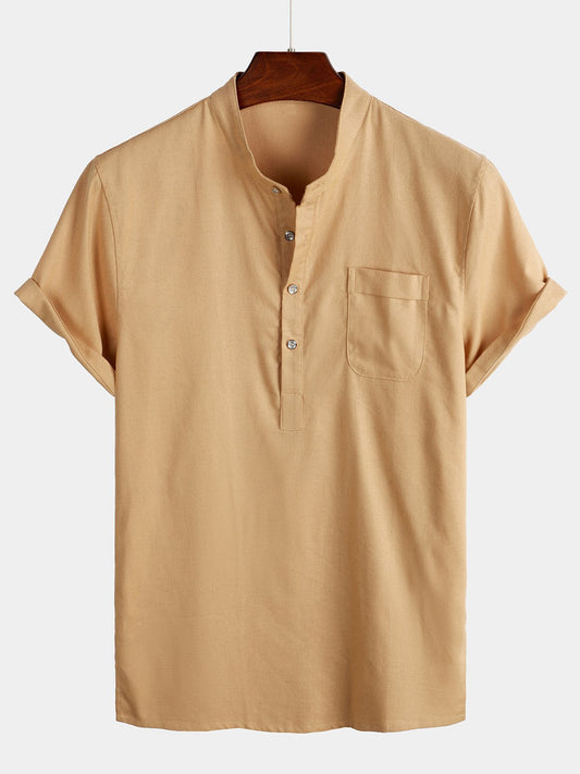 Brevin — Men’s Linen Cotton Shirt with Chest Pocket - short - Zavonix