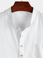 Brevin — Men’s Linen Cotton Shirt with Chest Pocket (Navy blue S) - short | Zavonix