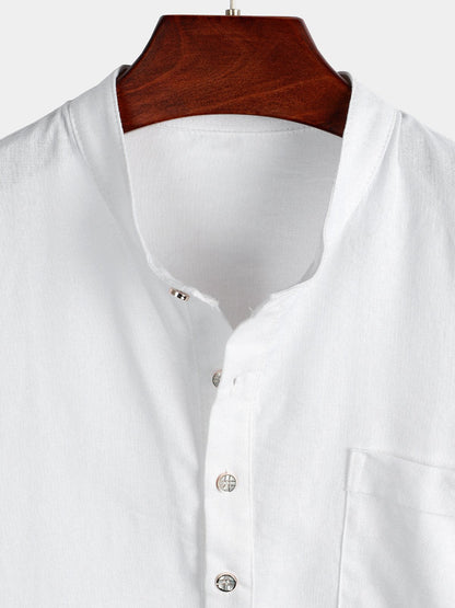 Brevin — Men’s Linen Cotton Shirt with Chest Pocket - short - Zavonix