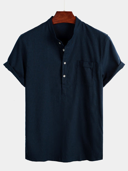 Brevin — Men’s Linen Cotton Shirt with Chest Pocket - short - Zavonix