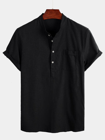 Brevin — Men’s Linen Cotton Shirt with Chest Pocket - short - Zavonix
