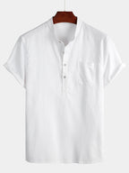 Brevin — Men’s Linen Cotton Shirt with Chest Pocket (White S) - short | Zavonix