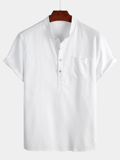 Brevin — Men’s Linen Cotton Shirt with Chest Pocket - short - Zavonix