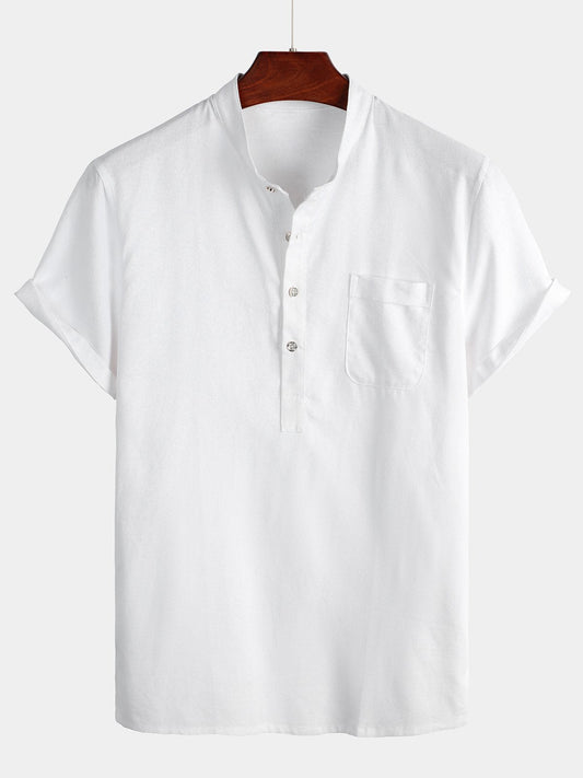 Brevin — Men’s Linen Cotton Shirt with Chest Pocket - short - Zavonix