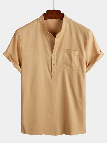 Brevin — Men’s Linen Cotton Shirt with Chest Pocket - short - Zavonix