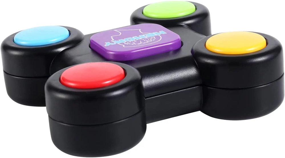Angled view of the four-button memory game with a purple center