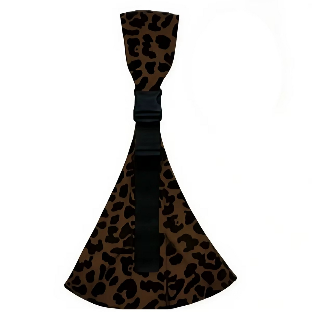 Brown leopard-print hip carrier with a black buckle and adjustable strap
