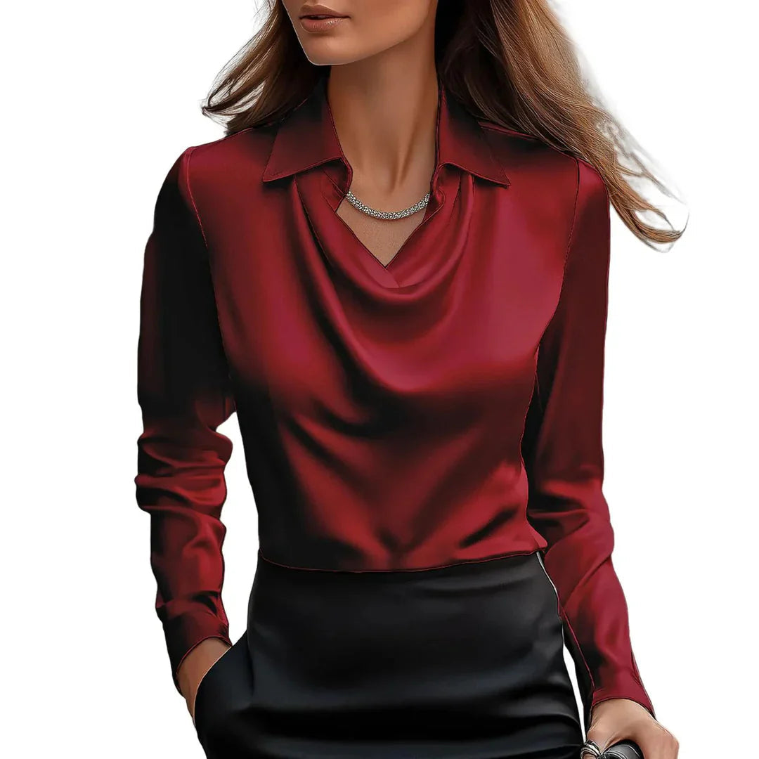Women’s Blouse | Draped Neckline | Elegant Long Sleeve Design