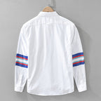 Mavelle — Featherlight Linen Shirt with Vivid Sleeve Accents