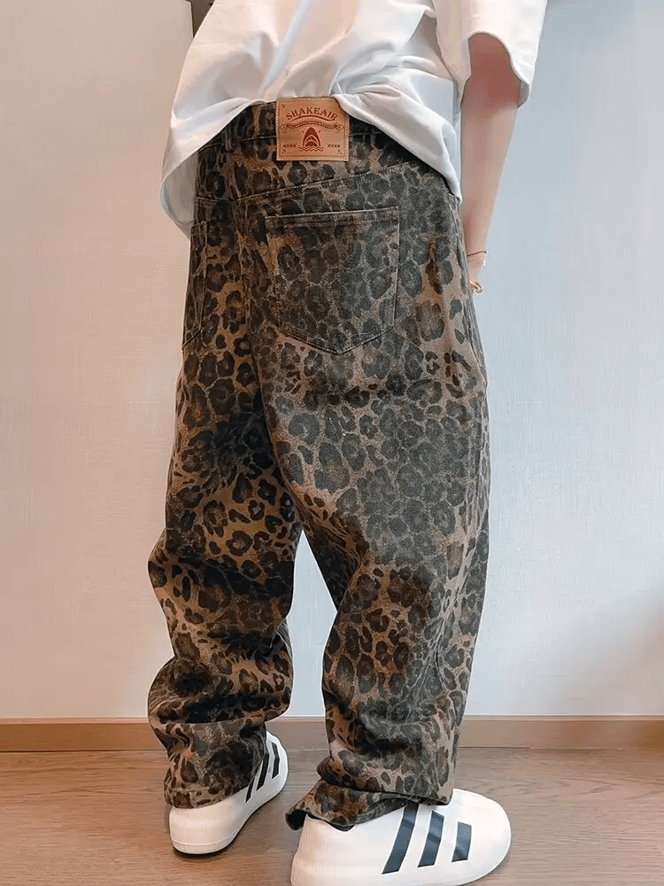 Cheetah Pattern Denim Pants for Men (Animal XS) - | Zavonix