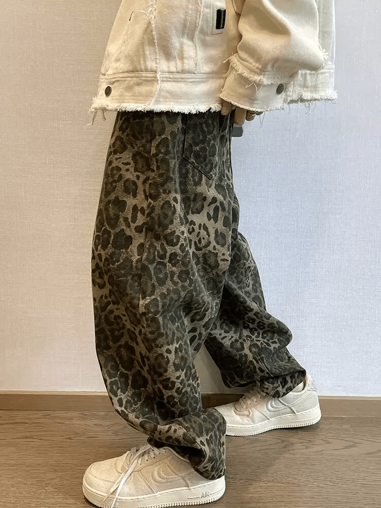 Cheetah Pattern Denim Pants for Men (Animal XS) - | Zavonix