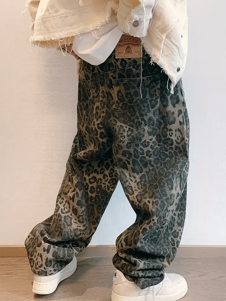 Cheetah Pattern Denim Pants for Men (Animal XS) - | Zavonix