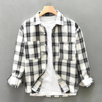 Calwen — Breathable Cotton - Linen Plaid Shirt with Dual Pockets (White XS) - | Zavonix