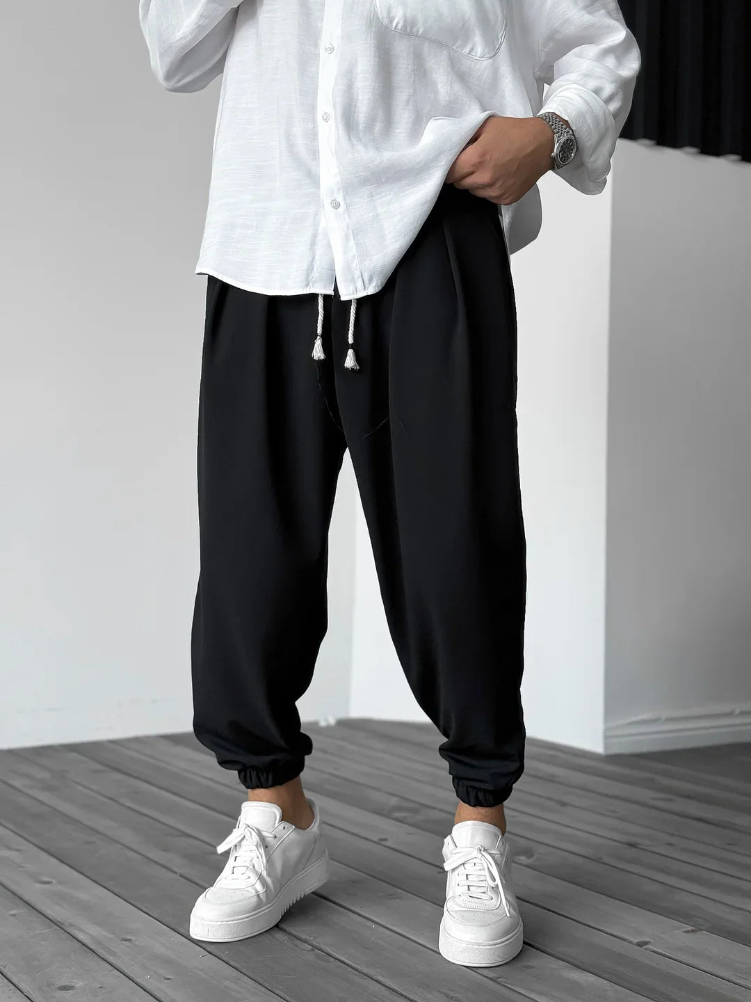 Cairen Blanc Trackpants White Joggers (Black S) - | Zavonix