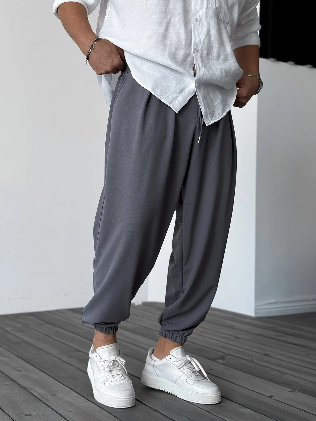 Cairen Blanc Trackpants White Joggers (Gray S) - | Zavonix